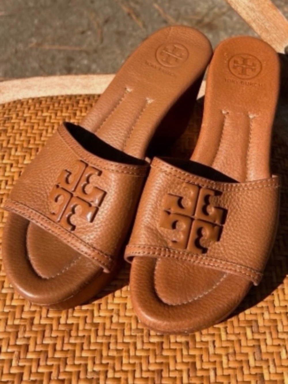 Tory Burch Lowell 2 80mm Wedge Slide/Tumbled Leather Size 6